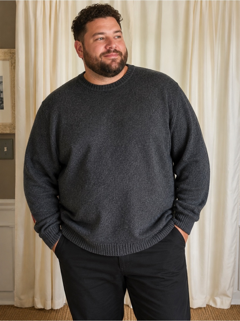 Lands' End Men's Wool Crewneck Sweater in Charcoal -XXL